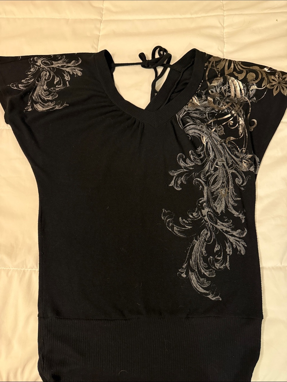 Umgee Black Tunic with Silver Scroll Accents